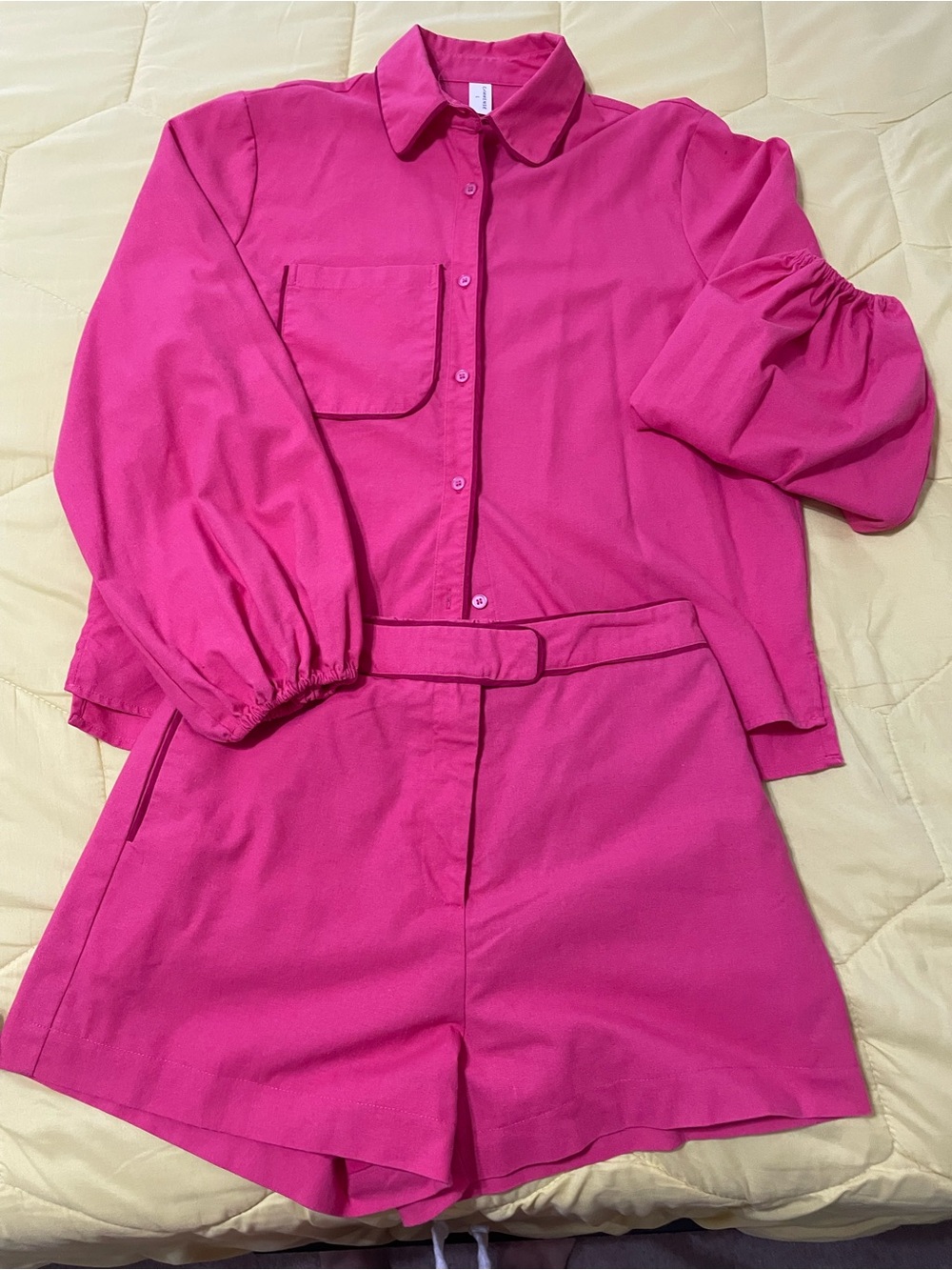Commense Hot Pink Button-Up Shirt & High-Rise Shorts Set